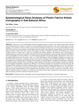 Epistemological Views Analyses of Plastic Fabrics Artistic Iconography in Sub-Saharan Africa