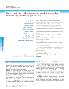 Serum Creatinine Level, a Surrogate of Muscle Mass, Predicts Mortality in Peritoneal Dialysis Patients