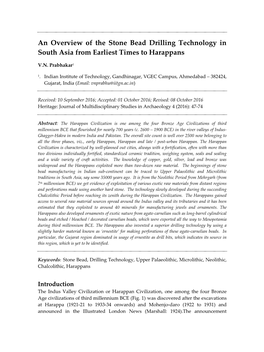 An Overview of the Stone Bead Drilling Technology in South Asia from Earliest Times to Harappans