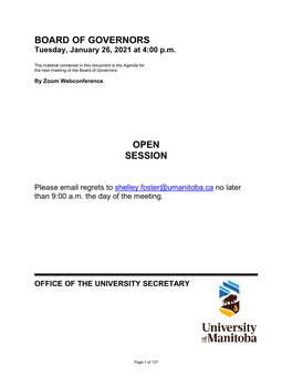 BOARD of GOVERNORS OPEN SESSION Page 1 of 2 Tuesday, January 26, 2021 at 4:00 P.M