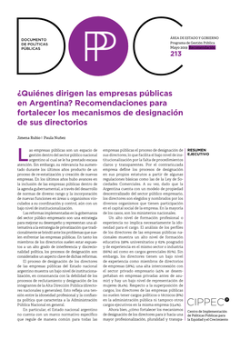 ¿Quiénes Dirigen Las Empresas Públicas En Argentina? Recomendaciones Para Fortalecer Los Mecanismos De Designación De Sus Directorios