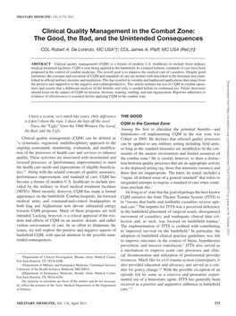 Clinical Quality Management in the Combat Zone: the Good, the Bad, and the Unintended Consequences