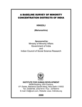 A Baseline Survey of Minority Concentration Districts of India Hingoli