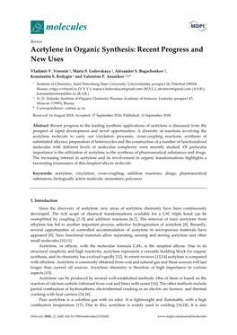 Acetylene in Organic Synthesis: Recent Progress and New Uses