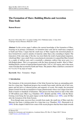 The Formation of Mars: Building Blocks and Accretion Time Scale