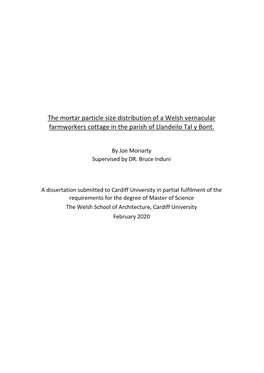 The Mortar Particle Size Distribution of a Welsh Vernacular Farmworkers Cottage in the Parish of Llandeilo Tal Y Bont