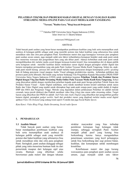 76 Pelatihan Teknik Dan Produksi Siaran Digital Dengan Vlog Dan Radio Streaming Media Online Pada Yayasan Media Kasih Tangerang