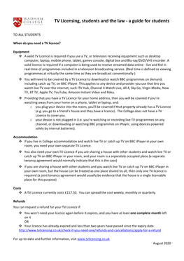 TV Licensing, Students and the Law - a Guide for Students