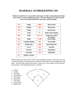 Baseball Scorekeeping 101