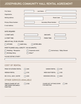 Josephburg Community Hall Rental Agreement