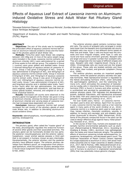 Induced Oxidative Stress and Adult Wistar Rat Pituitary Gland Histology