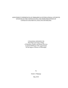 Adjustment Experiences of Zimbabwean International Students Studying in the United States and Their Perception of United States Mental Health Counseling