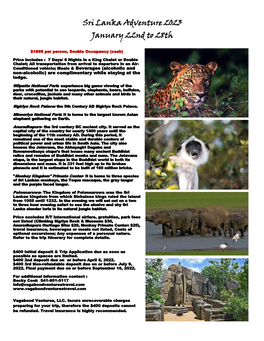 Sri Lanka Adventure 2023 January 22Nd to 28Th