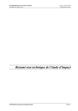 Résumé Non Technique De L'étude D'impact