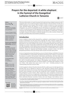 Prayers for the Departed: a White Elephant in the Hymnal of the Evangelical Lutheran Church in Tanzania