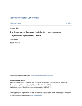 The Assertion of Personal Jurisdiction Over Japanese Corporations by New York Courts