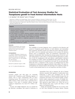 Statistical Evaluation of Test Accuracy Studies for Toxoplasma Gondii in Food Animal Intermediate Hosts I