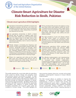 Climate-Smart Agriculture for Disaster Risk Reduction in Sindh, Pakistan