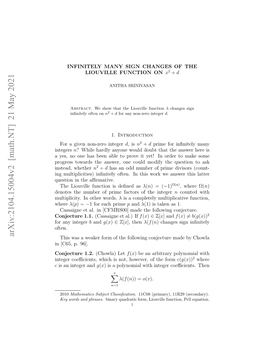 Arxiv:2104.15004V2 [Math.NT] 21 May 2021 Eoe H Ubro Rm Atr Fteinteger the of Factors Words, Prime Other in of Multiplicity