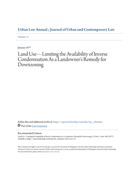 Land Use—Limiting the Availability of Inverse Condemnation As a Landowner’S Remedy for Downzoning