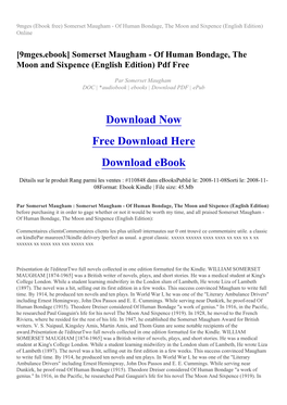 9Mges (Ebook Free) Somerset Maugham - of Human Bondage, the Moon and Sixpence (English Edition) Online