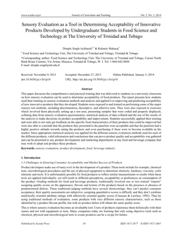 Sensory Evaluation As a Tool in Determining Acceptability Of