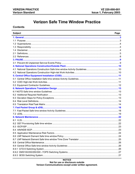 Verizon Safe Time Window Practice Contents