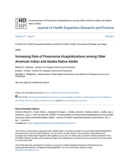 Increasing Rate of Pneumonia Hospitalizations Among Older American Indian and Alaska Native Adults Journal of Health Disparities Research and Practice