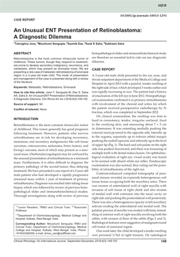 An Unusual ENT Presentation of Retinoblastoma:10.5005/Jp-Journals-10013-1291 a Diagnostic Dilemma Coase Rep Rt