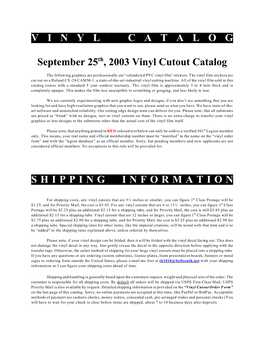 V I N Y L C a T a L O G September 25Th, 2003 Vinyl Cutout Catalog