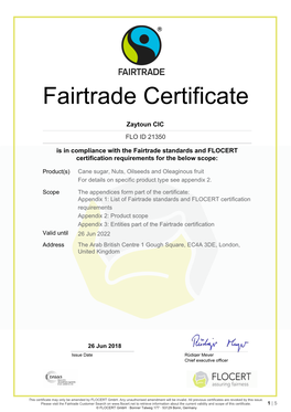 Fairtrade Certificate