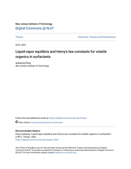 Liquid-Vapor Equilibria and Henry's Law Constants for Volatile Organics in Surfactants