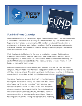 The Higher Education Council's “Fund the Freeze” Campaign