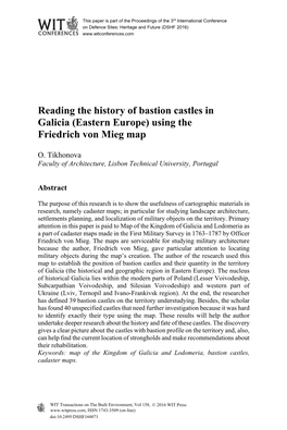 Reading the History of Bastion Castles in Galicia (Eastern Europe) Using the Friedrich Von Mieg Map