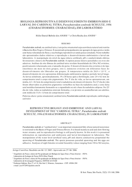 BIOLOGIA REPRODUTIVA E DESENVOLVIMENTO EMBRIONÁRIO E LARVAL DO CARDINAL TETRA, Paracheirodon Axelrodi SCHULTZ, 1956 (CHARACIFORMES: CHARACIDAE), EM LABORATÓRIO