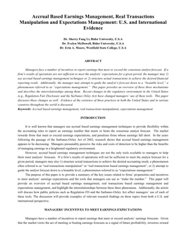 Accrual Based Earnings Management, Real Transactions Manipulation and Expectations Management: U.S