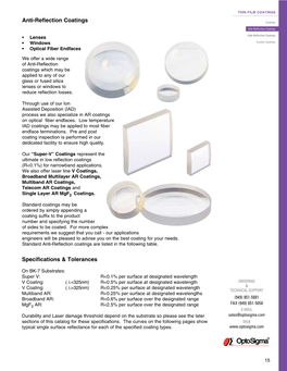 Specifications & Tolerances Anti-Reflection Coatings