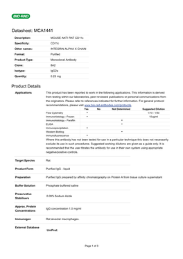 Datasheet: MCA1441 Product Details