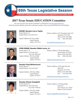 2017 Texas Senate EDUCATION Committee You Can Access the Texas Senate Committee on Education At