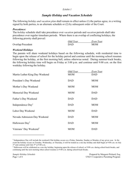 Sample Holiday and Vacation Schedule