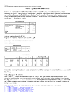 Ordinal Logistic and Probit Examples: SPSS and R