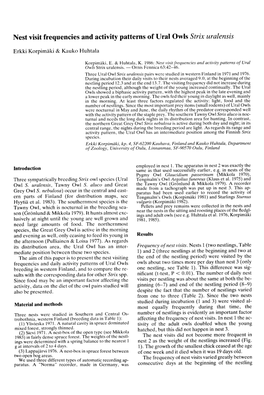 Nest Visit Frequencies and Activity Patterns of Ural Owls Strix Uralensis