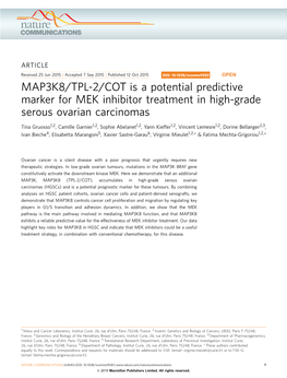 MAP3K8/TPL-2/COT Is a Potential Predictive Marker for MEK Inhibitor Treatment in High-Grade Serous Ovarian Carcinomas