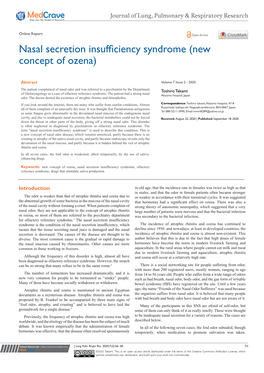 Nasal Secretion Insufficiency Syndrome (New Concept of Ozena)