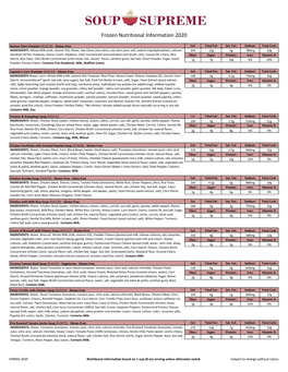 Frozen Nutritional Information 2020