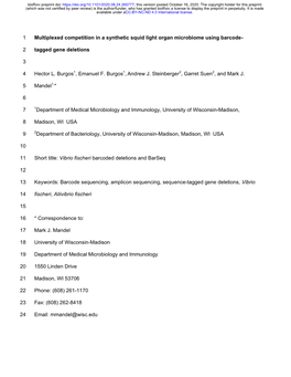 Multiplexed Competition in a Synthetic Squid Light Organ Microbiome Using Barcode-Tagged Gene Deletions