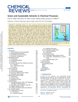 Green and Sustainable Solvents in Chemical Processes Coby J