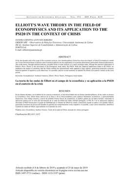 Elliott's Wave Theory in the Field of Econophysics and Its Application to the Psi20 in the Context of Crisis