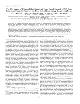 The Phylogeny of Colpodellids (Alveolata) Using Small Subunit Rrna Gene Sequences Suggests They Are the Free-Living Sister Group to Apicomplexans