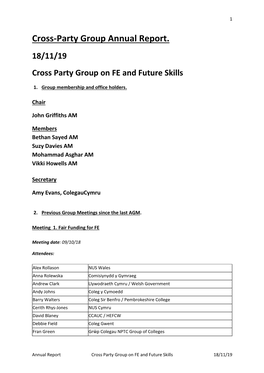 Cross-Party Group Annual Report. 18/11/19 Cross Party Group on FE and Future Skills